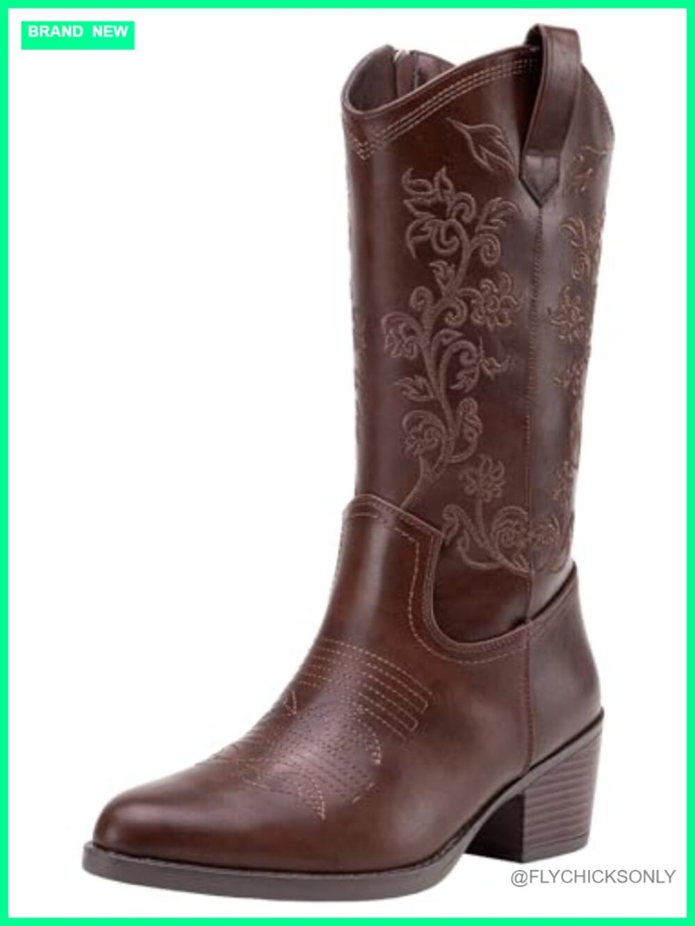 Vepose Women's Mid Calf Embroidered Western Cowboy Boots Faux Leather